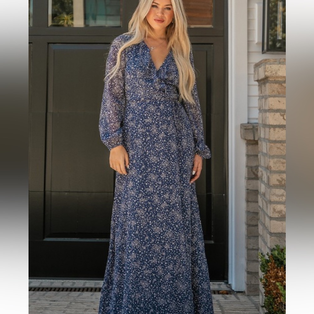 Navy wrap maxi dress